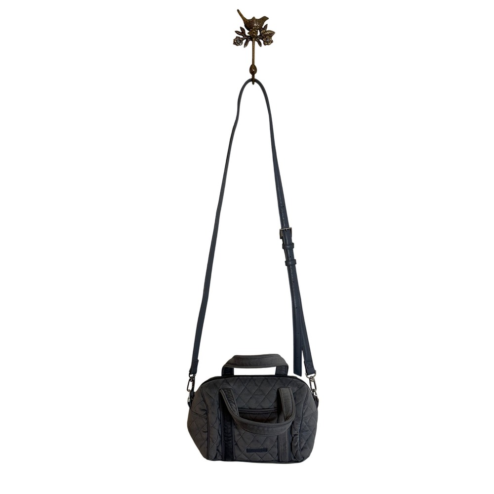 Vera Bradley Quilted Velour Mini Satchel Crossbody Bag Carbon Gray Casual Travel - Picture 1 of 9